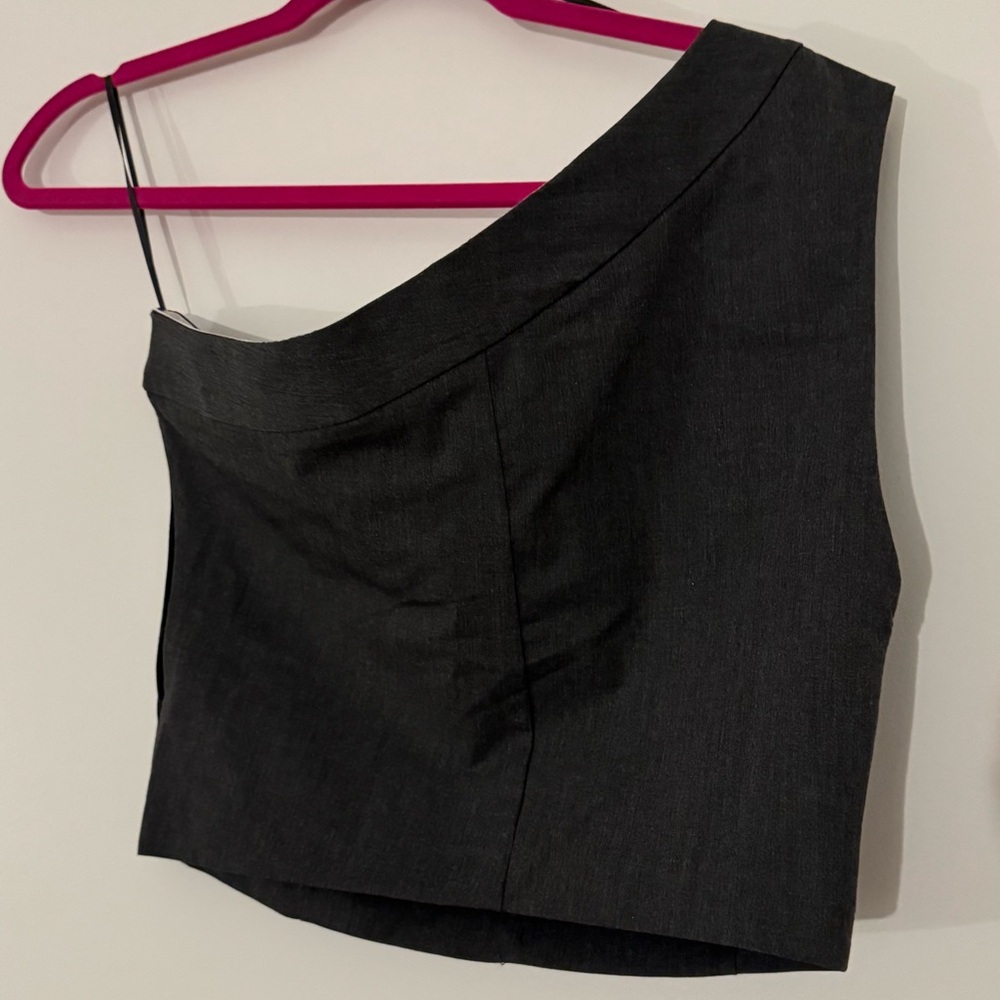 Zara Asymmetrical / One-Shoulder Gray Top (like the top of a skirt or pant) XS - Picture 3 of 8